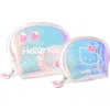 Hello Kitty Clear Iridescent Large And Small Dome Cosmetic Travel Bag Set In Brown
