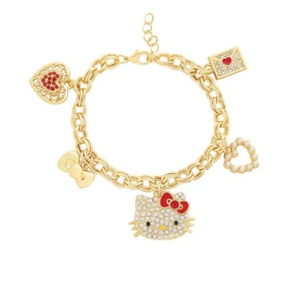 Hello Kitty Kids'  Crystal Charm Bracelet With Iconic Charms In Gold