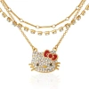 Hello Kitty Double Chain Necklace With Crystal Embellished Charm In Gold
