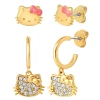 Hello Kitty Earring Set, 2-pair, Gold-tone Studs & Pavé Dangle Hoops In Gold