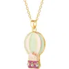 Hello Kitty Enamel And Clear Cyrstal 3d Hot Air Balloon Pendant In Gold