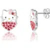 Hello Kitty Enamel And Crystal Head On Heart Stud Earrings In Metallic