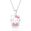 Hello Kitty Enamel Pink Cubic Zirconia Necklace In Silver
