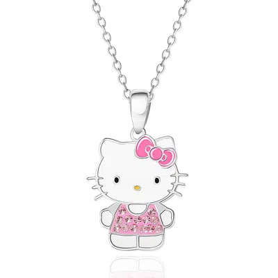 Hello Kitty Kids'  Enamel Pink Cubic Zirconia Necklace In Silver