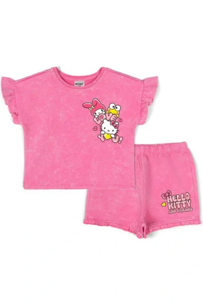 Hello Kitty Kids'  French Terry T-shirt And Shorts Set In Pink