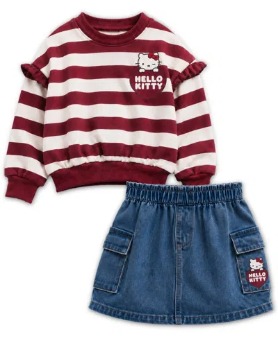 Hello Kitty Kids' Girls' 2t-6x Crewneck Sweatshirt And Skirt, 2-piece Set In Red
