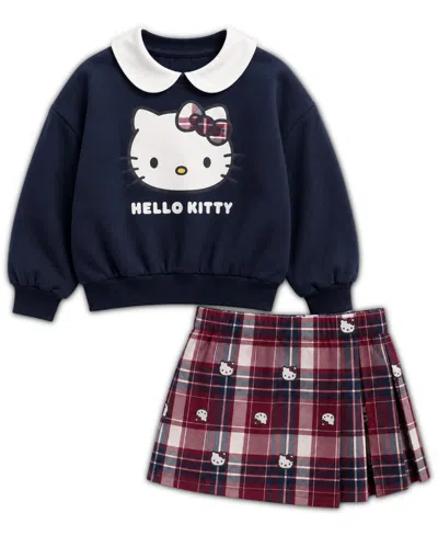 Hello Kitty Kids' Girls' 2t-6x Peter Pan Collar Sweatshirt And Skirt, 2-piece Set In Blue
