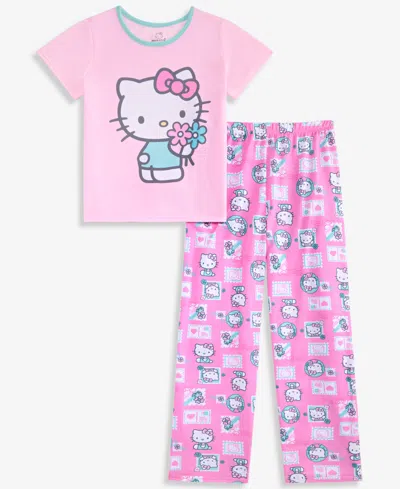 Hello Kitty Kids' Girls' 4-10 Short-sleeve Top & Pants Pajamas, 2-piece Set In Pink