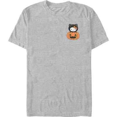 Hello Kitty Halloween Pumpkin And Kitty Pocket  Graphic T-shirt In Gray