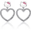 Hello Kitty Heart Dangle Drop Earrings In Silver