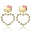 Hello Kitty Heart Dangle Stud Earrings In Gold