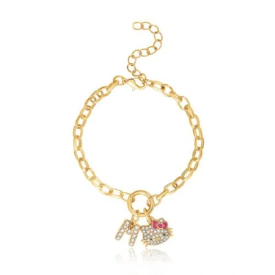 Hello Kitty Kids'  Initial Crystal Charm Bracelet, Gold-tone, Adjustable