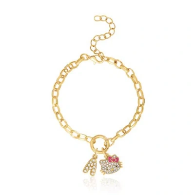 Hello Kitty Kids'  Initial Crystal Charm Bracelet, Gold-tone, Adjustable
