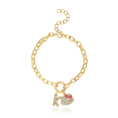 Hello Kitty Kids'  Initial Crystal Charm Bracelet, Gold-tone, Adjustable