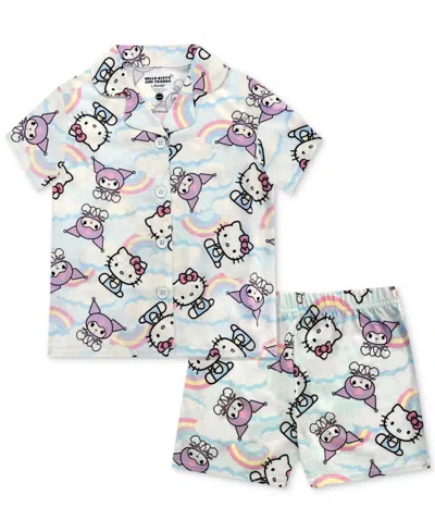 Hello Kitty Kids' Little & Big Girls Button-down Top & Shorts Pajamas, 2 Piece Set In Aqua