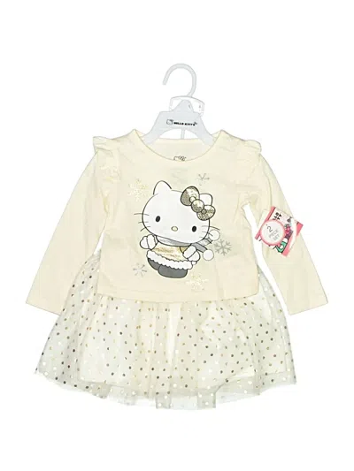 Pre-owned Hello Kitty Kids' Long Sleeve Top Ivory Ruffles Neckline Tops In White