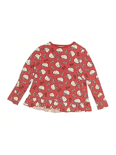 Pre-owned Hello Kitty Kids' Long Sleeve Top Red Ruffles Neckline Tops