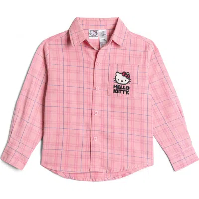 Hello Kitty Kids'  Long-sleeve Flannel Button-down Shirt In Pink