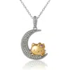 Hello Kitty On The Moon Sapphire Pendant Necklace, 18" In Metallic