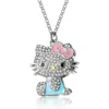 Hello Kitty Pave Crystal Pendant Necklace, 16"+3" In Metallic