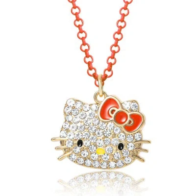 Hello Kitty Pave Pendant Necklace With Neon Pink Chain, 16"+3" In Gold