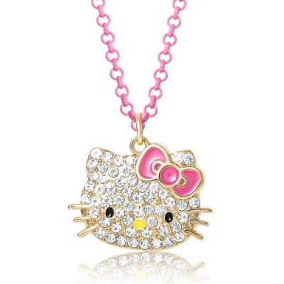 Hello Kitty Pave Pendant Necklace With Neon Pink Chain, 16"+3"
