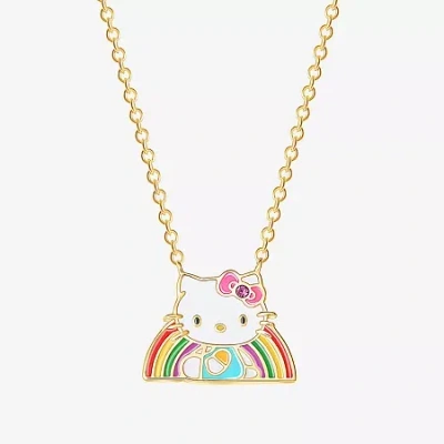Hello Kitty Rainbow Womens Pink Crystal 18k Gold Over Brass 18 Inch Pendant Necklace In Yellow