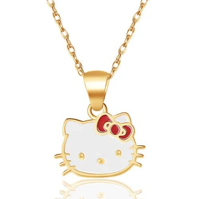 Hello Kitty Kids'  Sanrio Womens Gold Necklace 18" Official License, 10k Gold Necklace With Enamel Pendant
