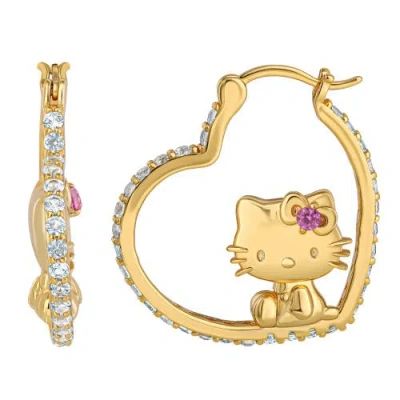 Hello Kitty Sapphire Heart Hoop Earrings In Gold