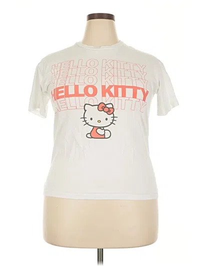 Pre-owned Hello Kitty Short Sleeve Top White Keyhole Neckline Tops
