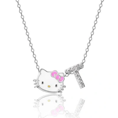 Hello Kitty Silver Plated Enamel Pave Initial Slider Necklace In Metallic