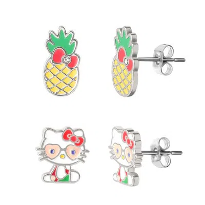 Hello Kitty Silver Plated Pineapple Earring Set In Multi