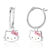 Hello Kitty Silver Plated Pink Crystal Charm Hoop Earrings In Metallic