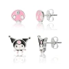 Hello Kitty Skull And Kuromi Silver Plated Earring Set In Metallic