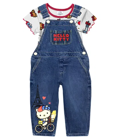 Hello Kitty Kids' Toddler And Little Girls 2-piece T-shirt And Denim Overall Set In Blue