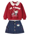 Hello Kitty Toddler And Little Girls 2-piece Top And Denim Skirt Set In Red