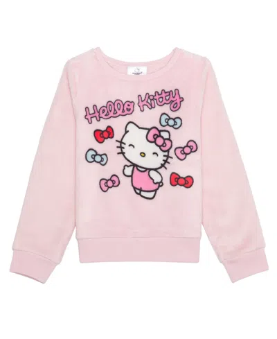 Hello Kitty Kids' Toddler And Little Girls Bows Long Sleeve Plush Pullover Sweatshirt In Pink