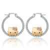 Hello Kitty Tri-color Pop Up White Sapphire Hoop Earrings In Metallic