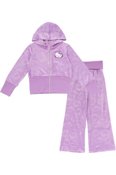 Hello Kitty Kids'  Velour Hoodie And Pants Set In Purple