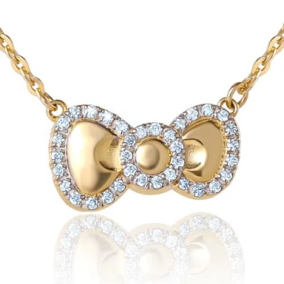Hello Kitty White Sapphire Bow Necklace, 925 Plt 18" In Gold