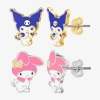Hello Kitty Womens 18k Gold Over Brass  Kuromi My Melody 2 Pair Earring Set In Multi