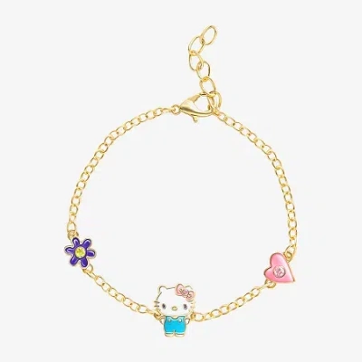 Hello Kitty Womens 18k Gold Over Brass Solid  6 1/2 Inch Link Bracelet