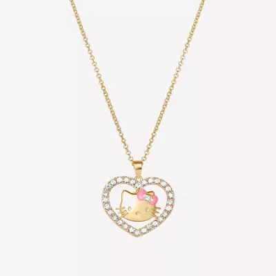 Hello Kitty Womens Crystal 18k Gold Over Brass Heart 18 Inch Pendant Necklace