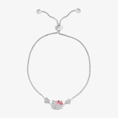 Hello Kitty Womens Crystal Bow Heart  Bolo Bracelet In Metallic