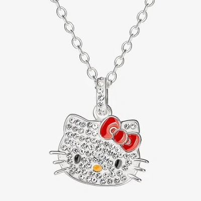 Hello Kitty Womens Crystal Pure Silver Over Brass Bow 18 Inch Pendant Necklace In Metallic