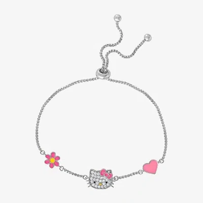 Hello Kitty Womens Cubic Zirconia Flower Heart  Bolo Bracelet In Metallic