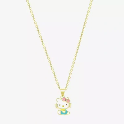 Hello Kitty Womens Pink Crystal 18k Gold Over Brass 18 Inch Pendant Necklace