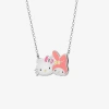 Hello Kitty Womens Pink Crystal Pure Silver Over Brass 18 Inch Pendant Necklace In Silver