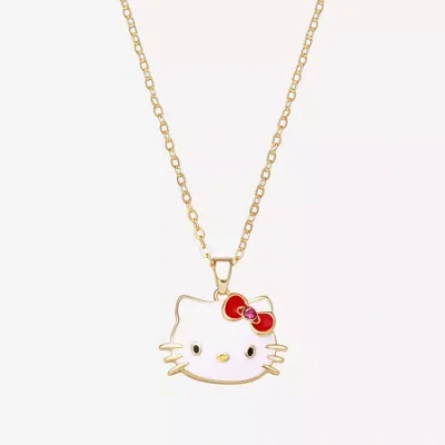 Hello Kitty Womens Red Crystal 18k Gold Over Brass Bow 16 Inch Pendant Necklace