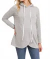 Hello Miz French Terry Crossover Maternity Nursing Hoodie In Heather Grey In Gray